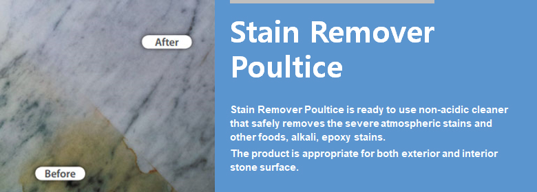 ConfiAd® Stain Remover Poultice is ready to use non-acidic cleaner that safely removes the severe atmospheric stains and other foods, alkali, epoxy stains. 
The product is appropriate for both exterior and interior stone surface.